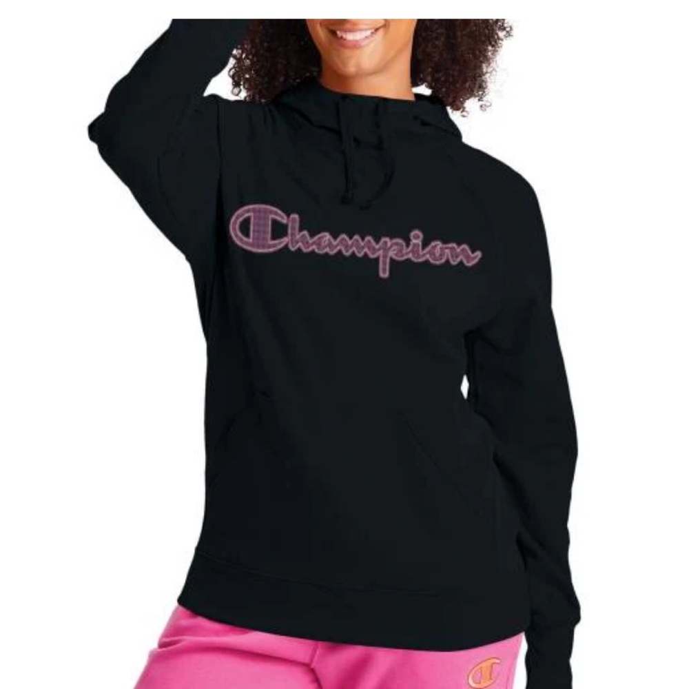 CHAMPION - Women - Powerblend Graphic Hoodie - Black Pink NWOT